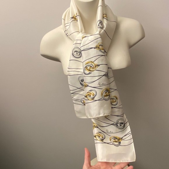 POMELLATO Gold Silver Necklace Graphic Silk Scarf! - Picture 7 of 7